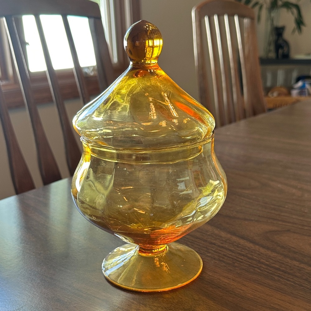 Vintage Empoli Amber Optic Glass Apothecary Jar
